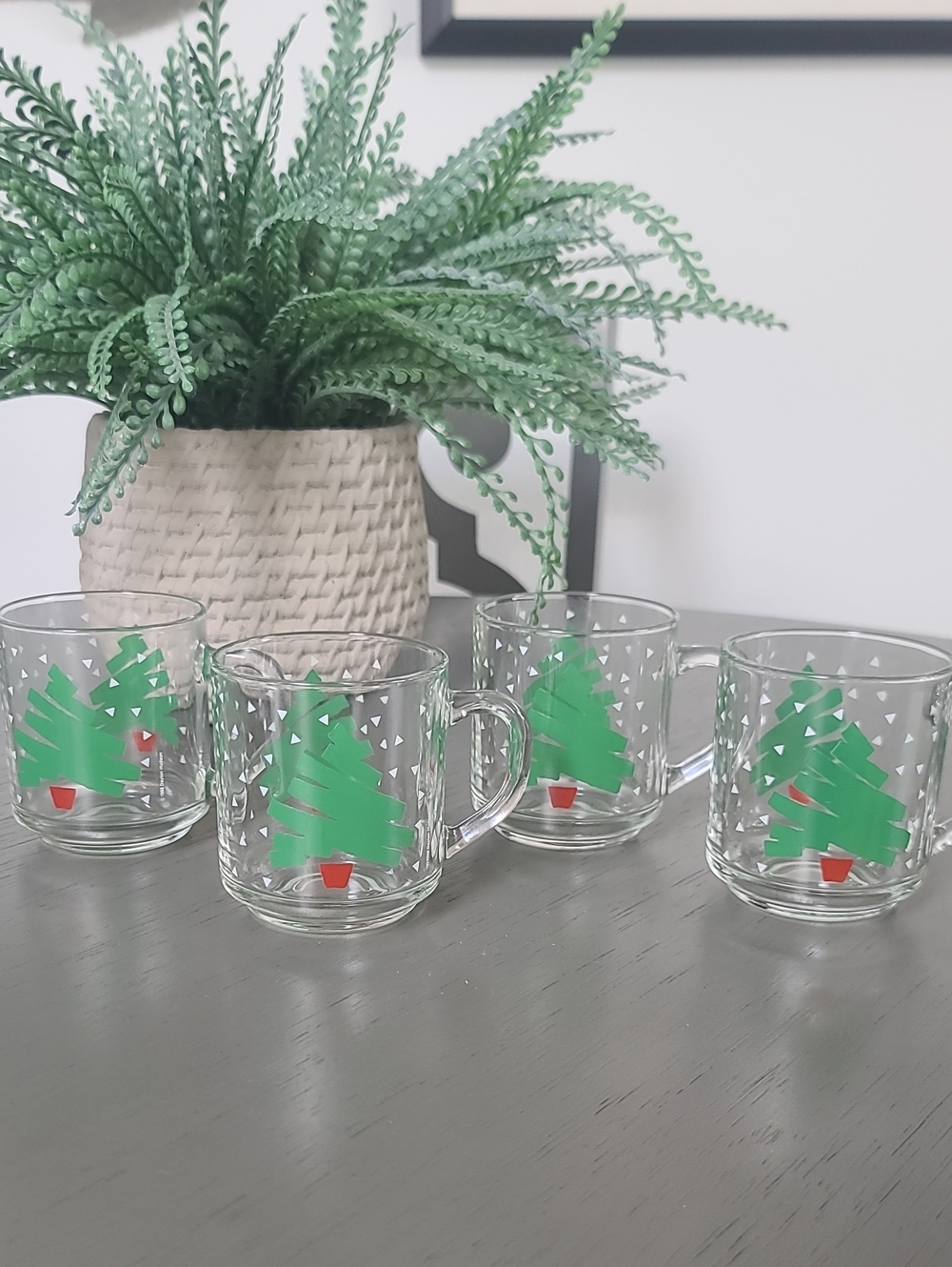 Lumaneric Green Christmas Tree Glass Mugs - Set of 4 - 8 Oz Mugs